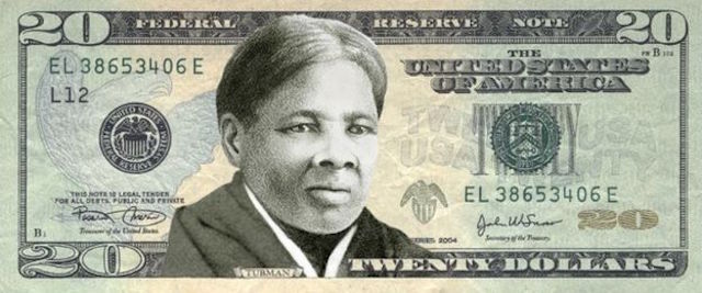 Harriet Tubman Davis portrait on mockup $20 bill