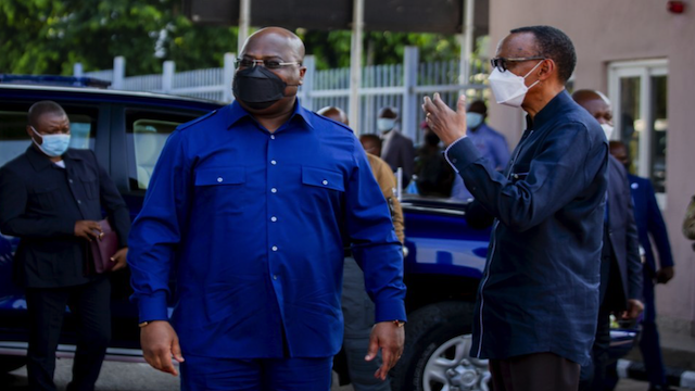 Congo President Felix Tshisekedi and Paul Kagame in Gisenyi, Rwanda, June 25, 2021