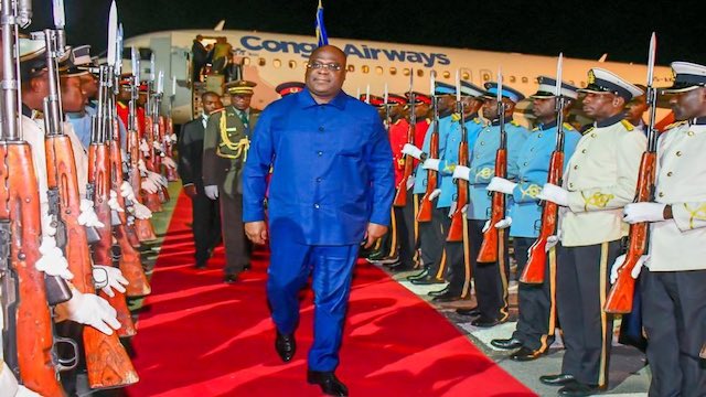 Felix Tshisekedi arrives in Windhoek, Namibia, on May 8, 2023